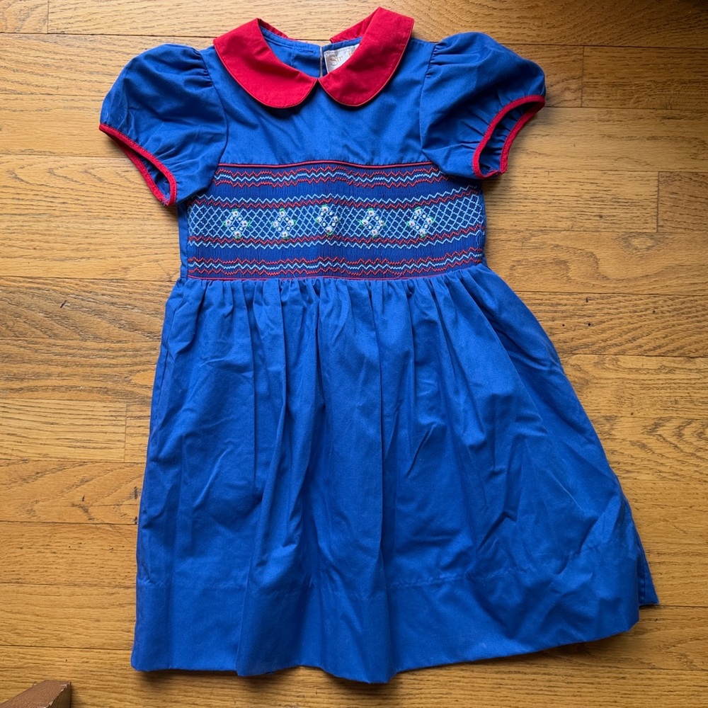 Sir John by Rosalina Smocked Blue Dress with Red Collar